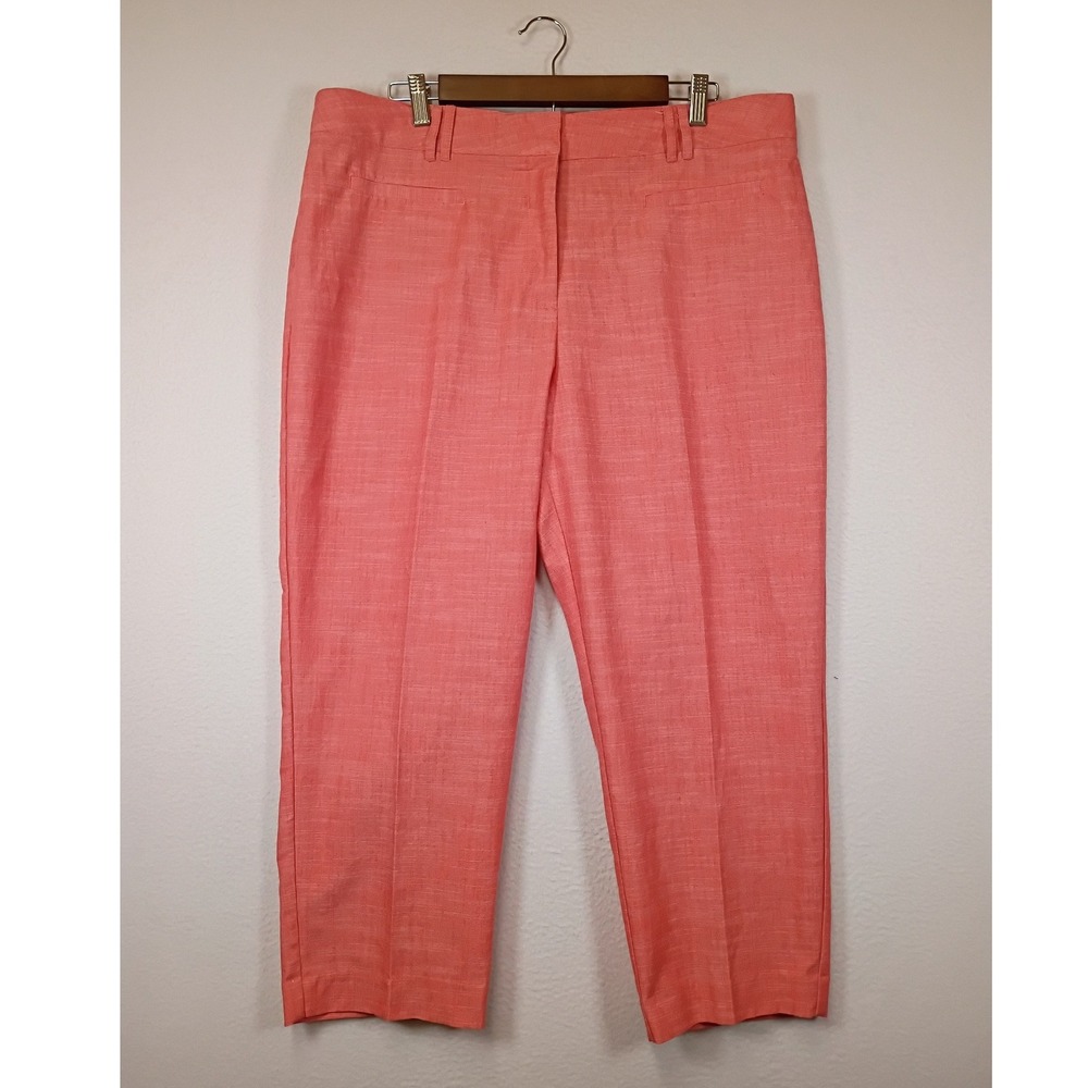 Coastal Preppy Counterparts Women 16‎ Coral Pink Cropped Faux Linen Dress Pants